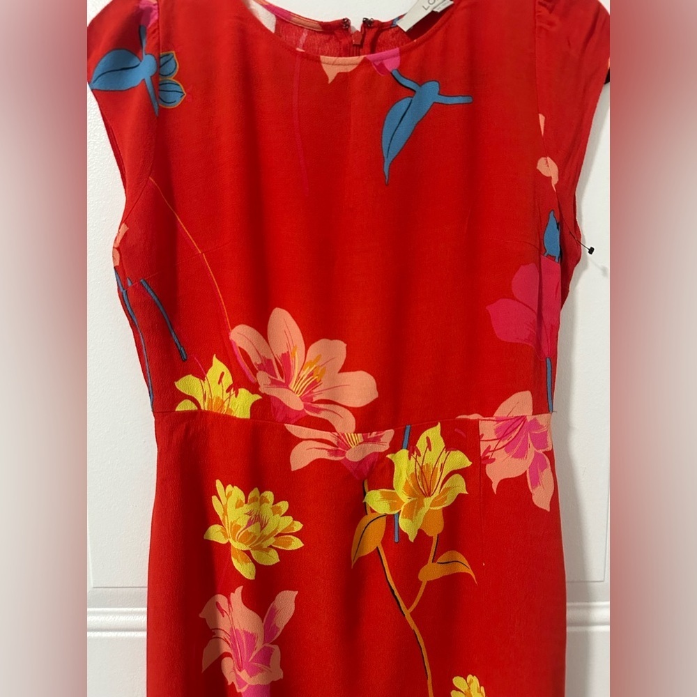 LOFT Petites Red Floral Fit & Flare Dress – Size 6P - Picture 4 of 14